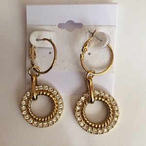 Gold Plated Hoop Earrings with Rhinestones